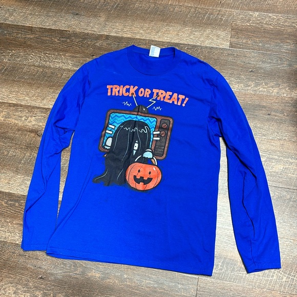 The Ring royal blue Halloween trick r treat long sleeve t-shirt size medium woot - Picture 1 of 5